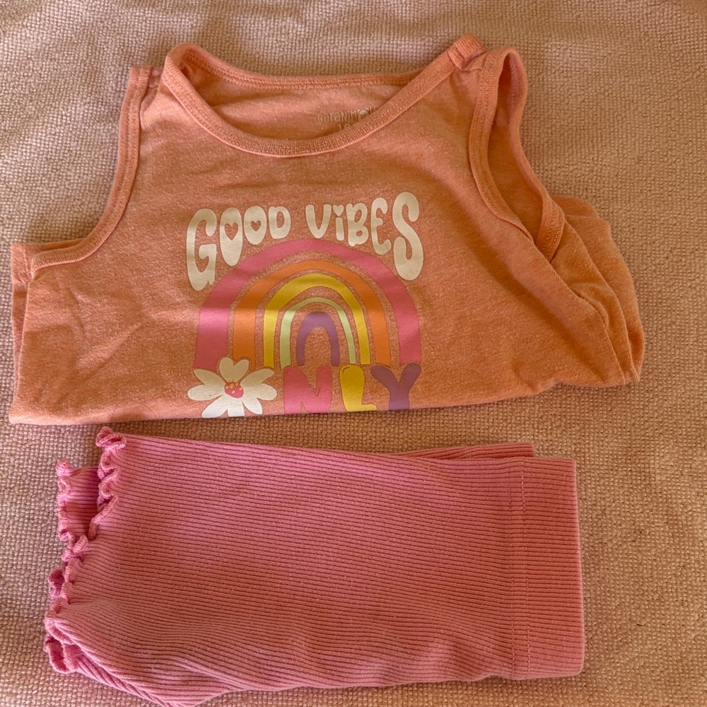 Pink Ribbed Shorts and Orange Tank Top Set